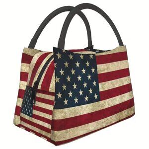 Insulated Lunch Bag Vintage Star & Stripes Reusable Cooler Bag Tote Bag for Food